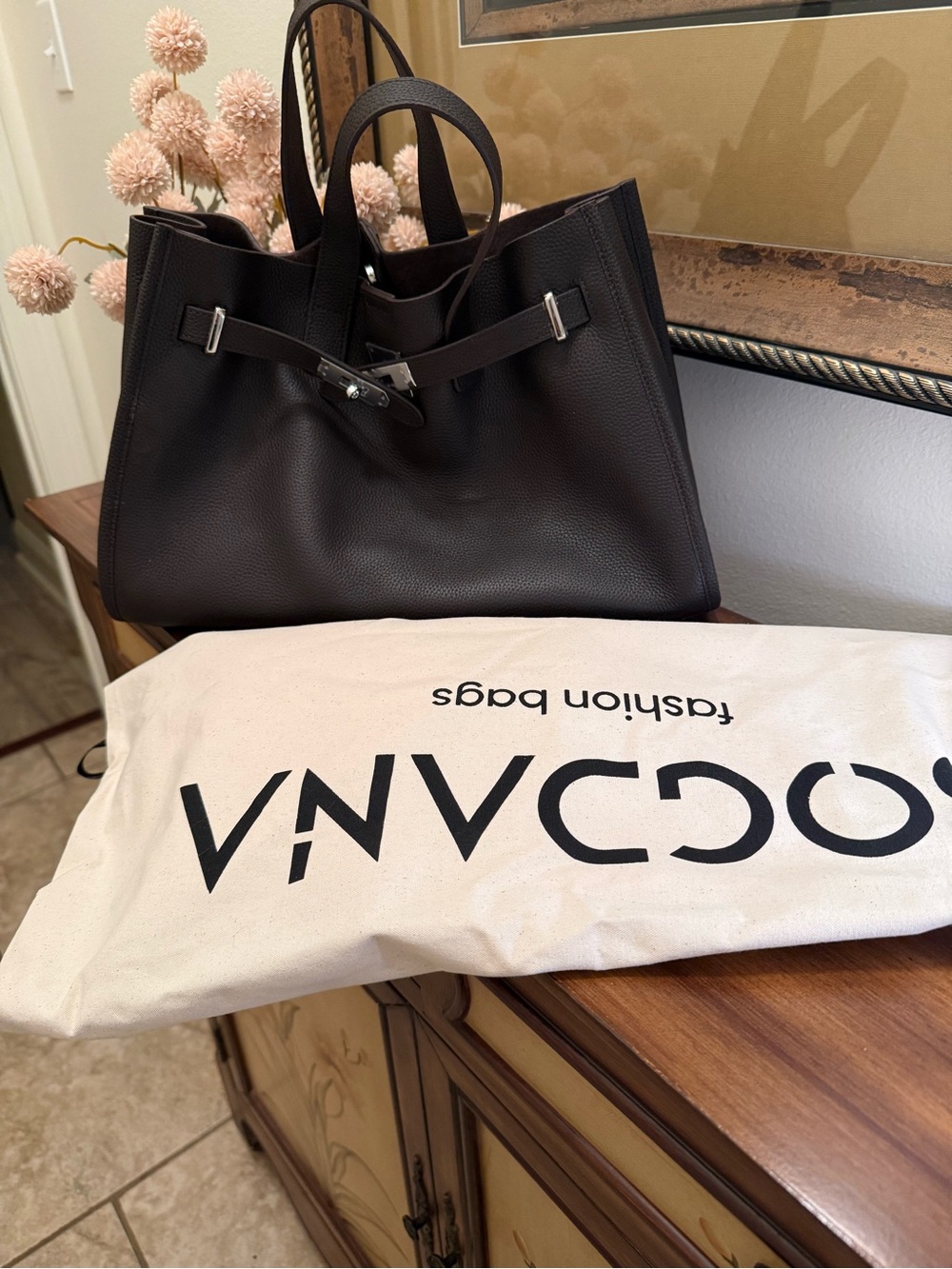 Bogdana fashion tote ~ Classic Dark Brown Leather Tote Bag with Top Handles